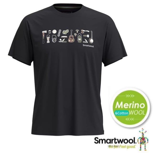 【SmartWool】男女 塗鴉Tee 美麗諾羊毛圓領短袖T恤.吸濕透氣休閒運動上衣/SW002368-001 黑色✿30E010